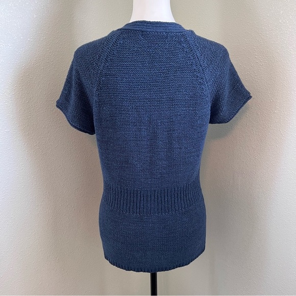 August Silk Petite Blue Short Sleeve Knit Cardigan Sweater Size SP - Picture 5 of 7